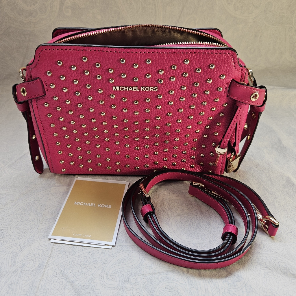 Michael Michael Kors Bristol Studded Leather Messenger Bag Ultra Pink Crossbody